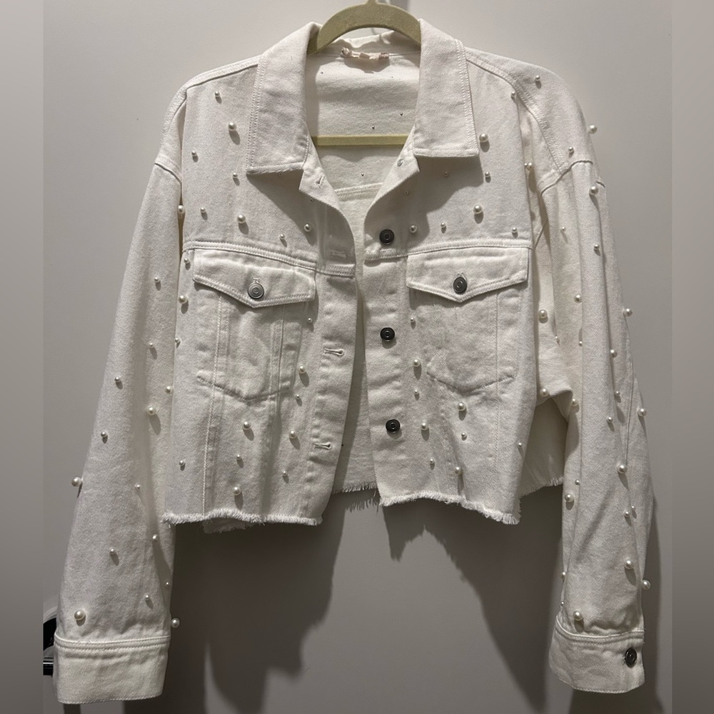 Pearl beaded denim jacket